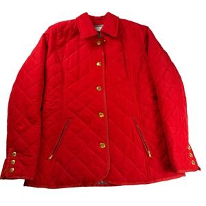 Crown & Ivy Red Quilted Barn Jacket Gingham Lining Gold Snaps Womens Small